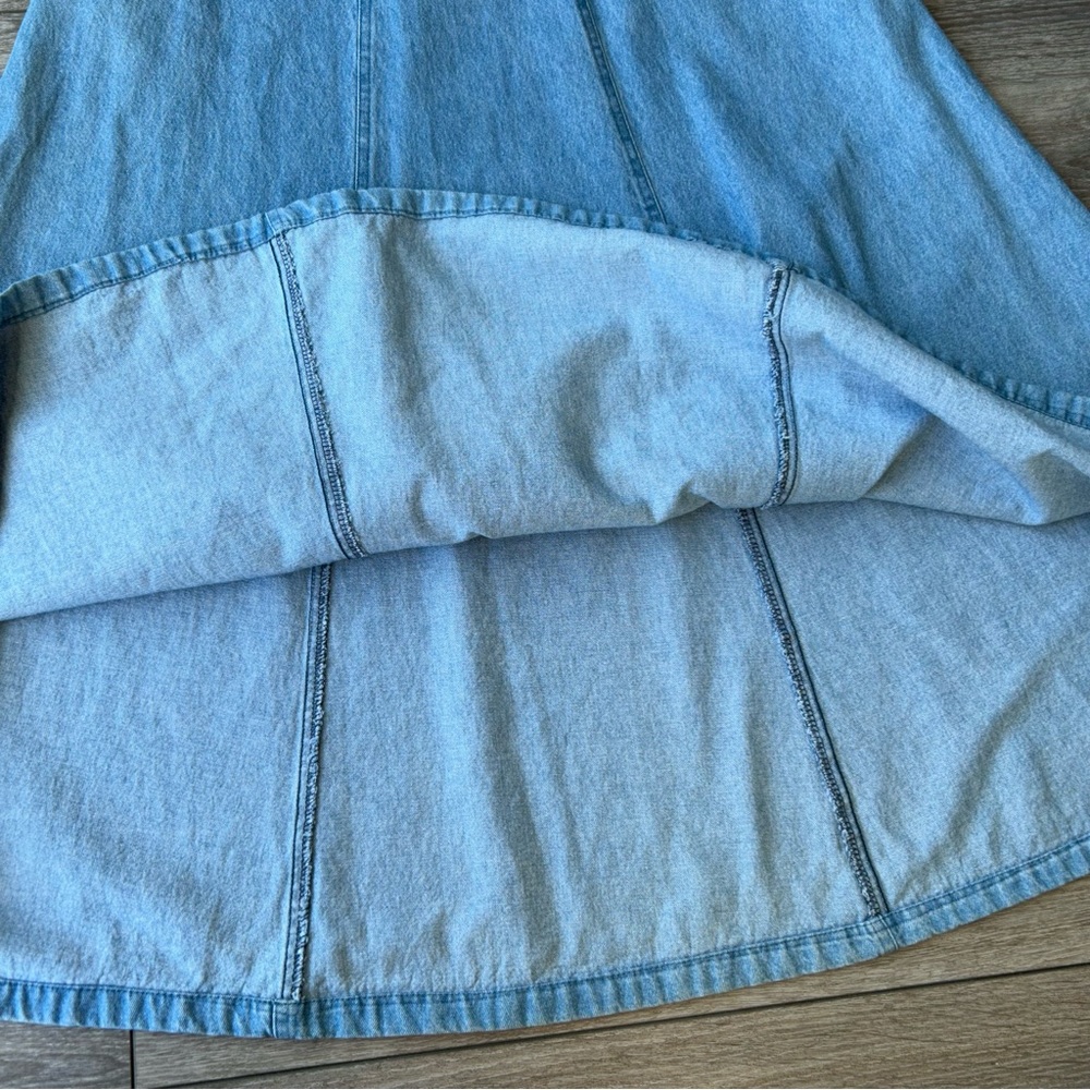 Vintage Traditional Tribal A Line Flowy Denim Midi Skirt - Picture 6 of 12